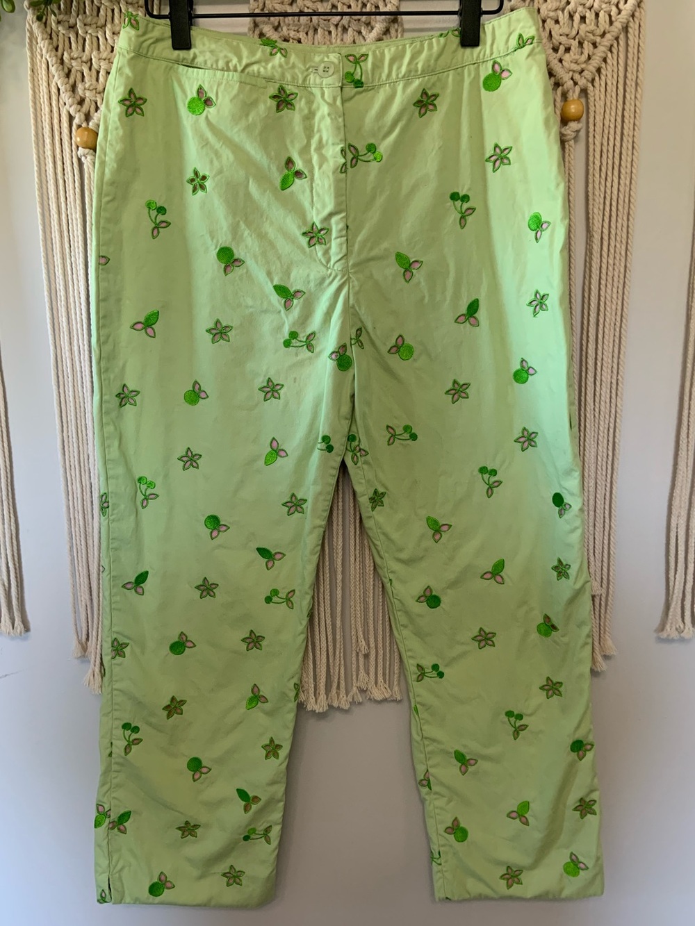 LILLY PULITZER Vintage White Label Fruit Cut Out Cropped Pants 100% Cotton 8
